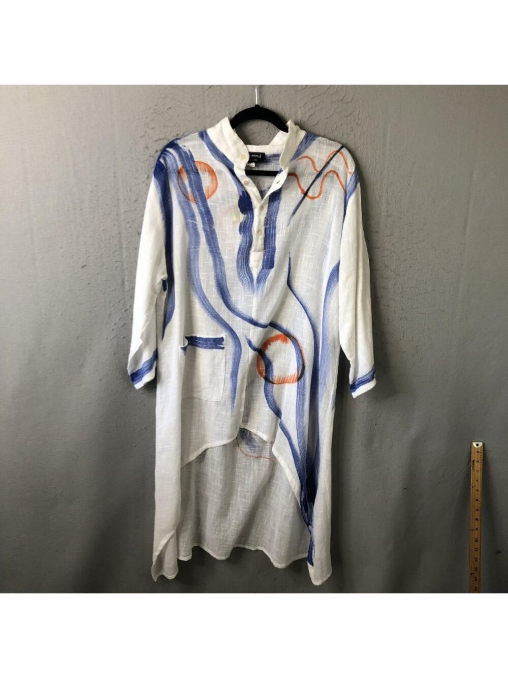Dilemma Art To Wear Dress Womens One Size White Hi Low Shirt Cotton Abstract NEW